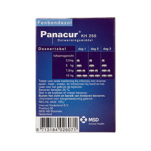 Panacur KH Ontwormingstabletten Hond Kat 250 - 10 tabletten