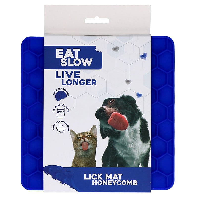 Eat Slow Live Longer Honeycomb Lick Mat Blauw