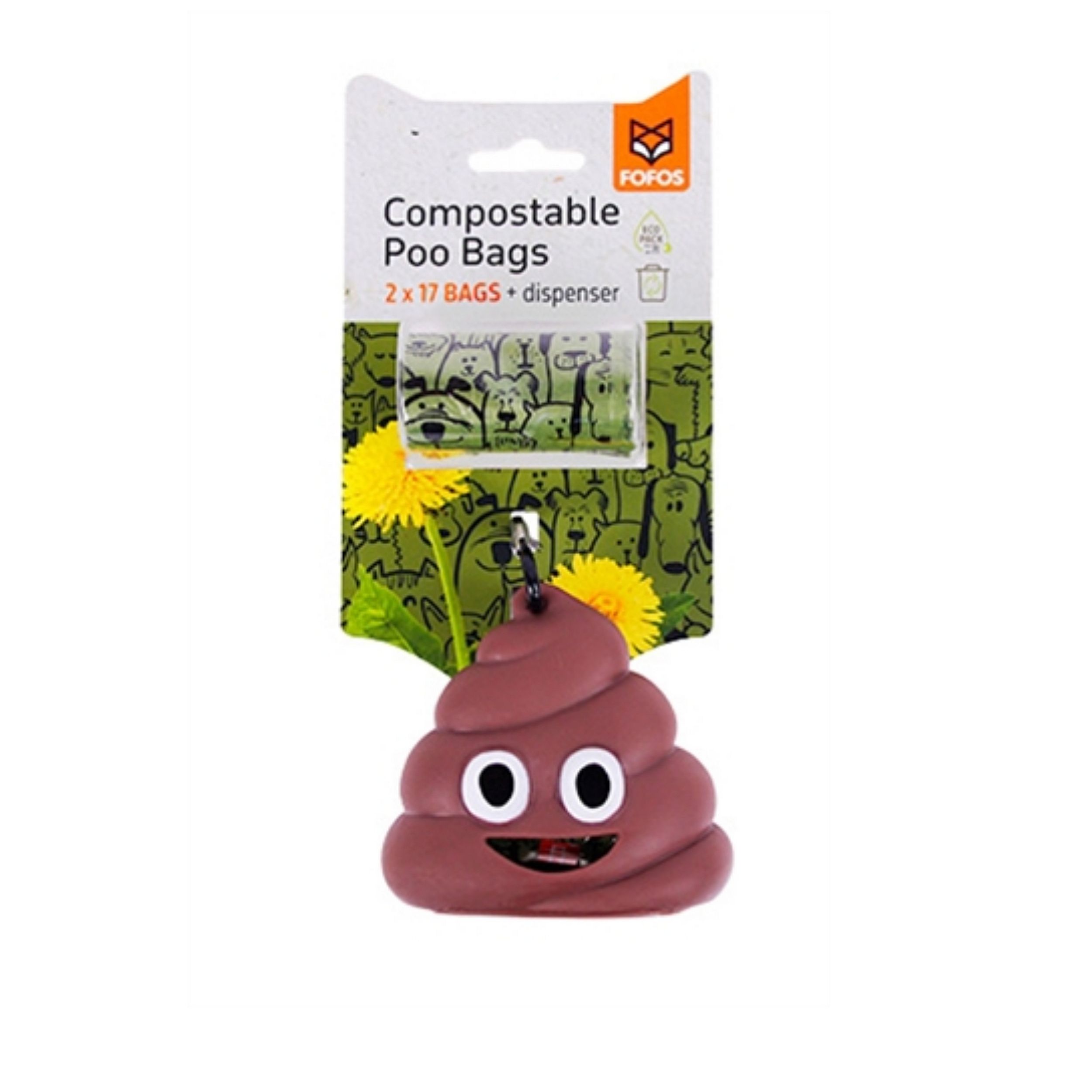 compostable, poepzakken, dispenser,  hondenafval, poep emoji