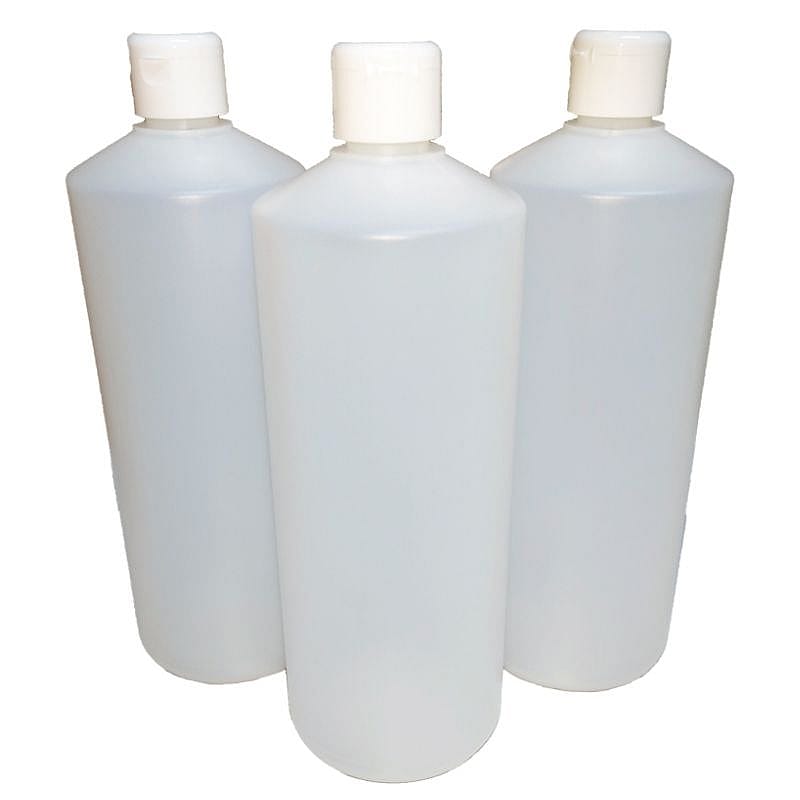 plastic bottle, white bottle, 3-pack, empty bottle, capped bottle