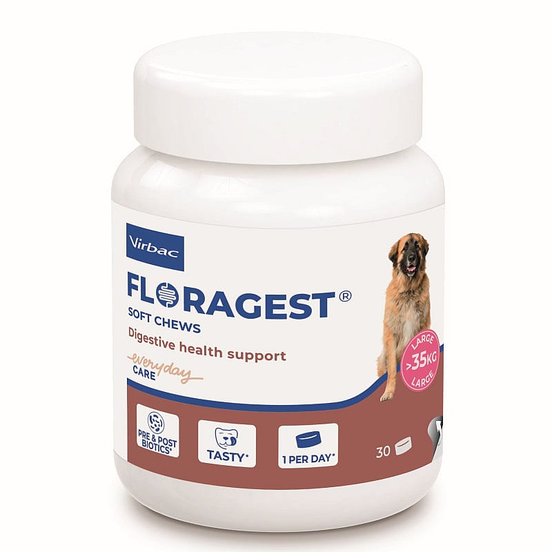 dog health supplement, digestieondersteuning, zachte kauwtabletten, groot ras, 30 kauwtabletten