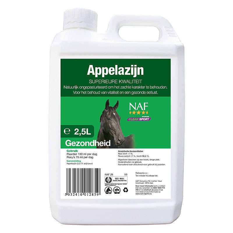 NAF Appelciderazijn – Natuurlijk supplement voor spijsvertering en vitaliteit bij paarden 2.5 liter