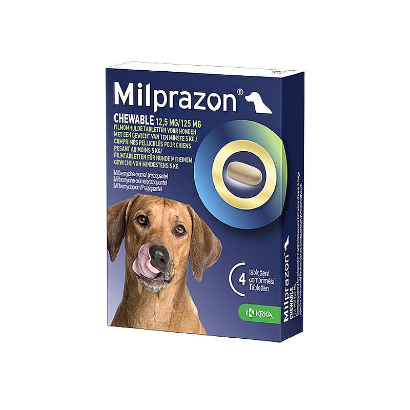 dog tablet, kauwtabletten, huisdier medicijnen, honden supplement, milprazon verpakking