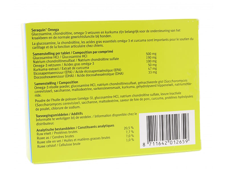 Seraquin Omega 60 tabletten - Gewrichtssupplement met glucosamine en kurkuma voor honden