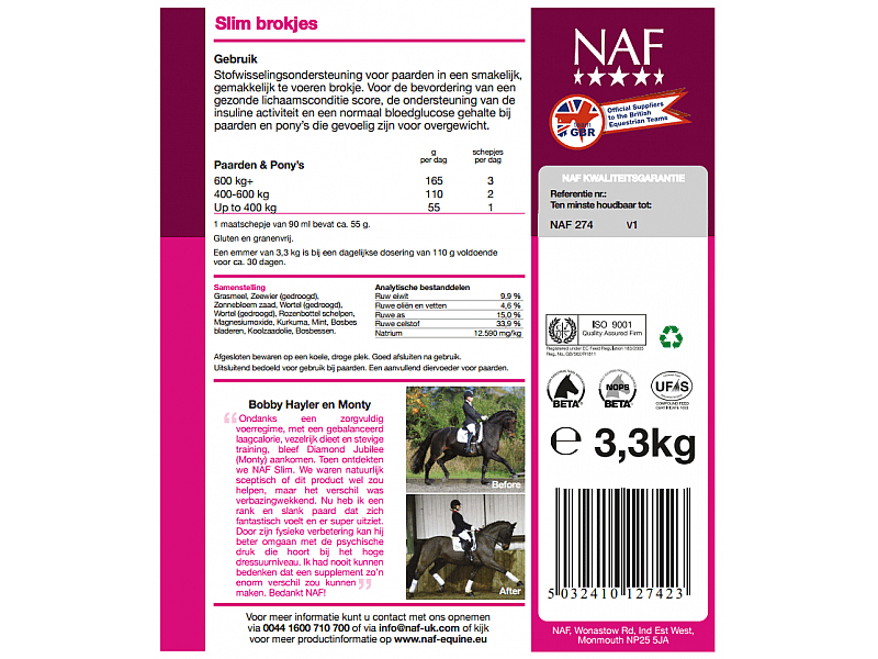 NAF Slim Brokjes 3,3 kg – Supplement voor gewichtsbeheersing bij paarden