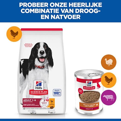 dog voer, brokjes, volwassen 1-6, graanvrij optie, verpakkingslabel