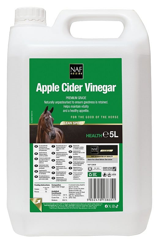 NAF Appelciderazijn – Natuurlijk supplement voor spijsvertering en vitaliteit bij paarden 5 liter