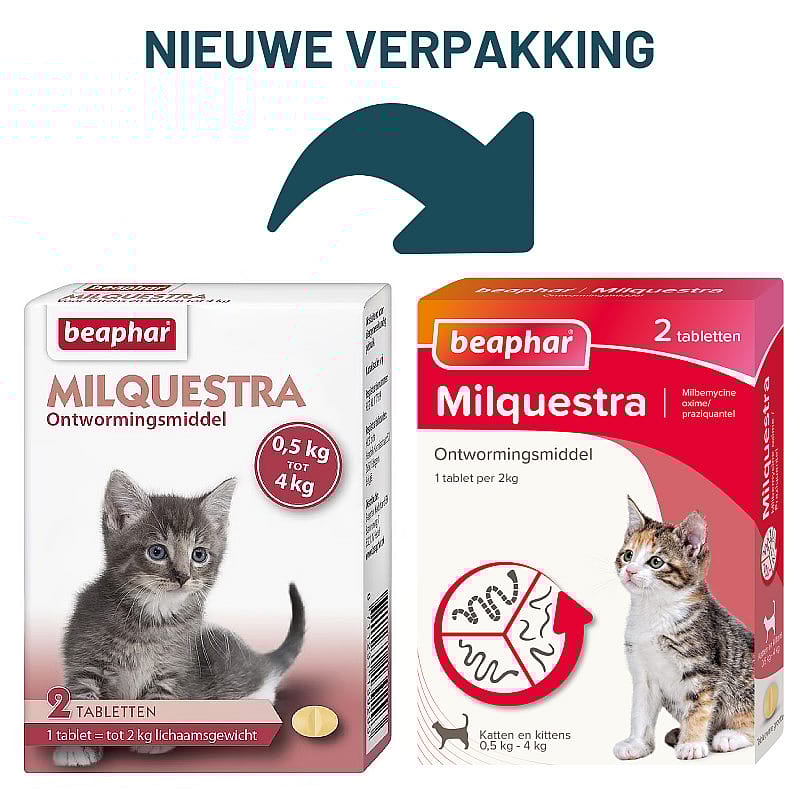 Beaphar Milquestra Ontwormingstabletten Kat 2 Tabletten - Kleine Kat en Kitten 0.5 tot 4 kg