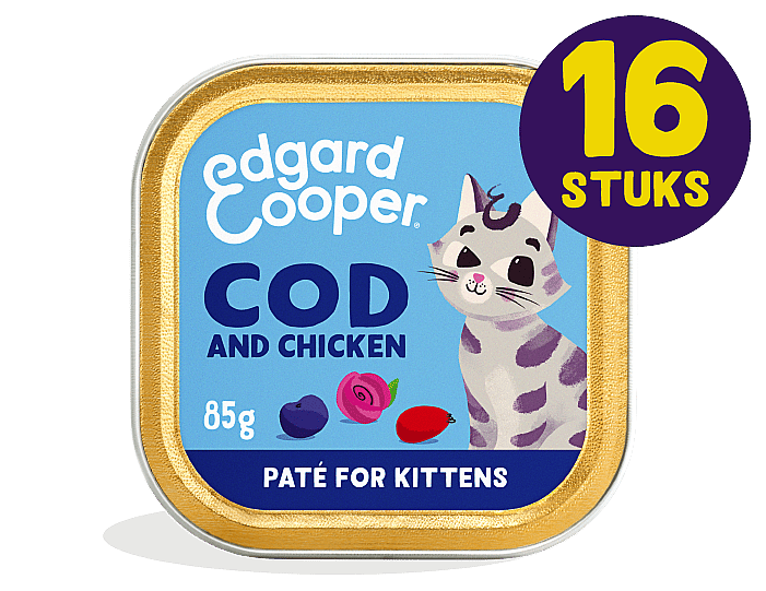 Edgard & Cooper Kuipjes Kabeljauw en Kip Pate Kitten 16 x 85 gram