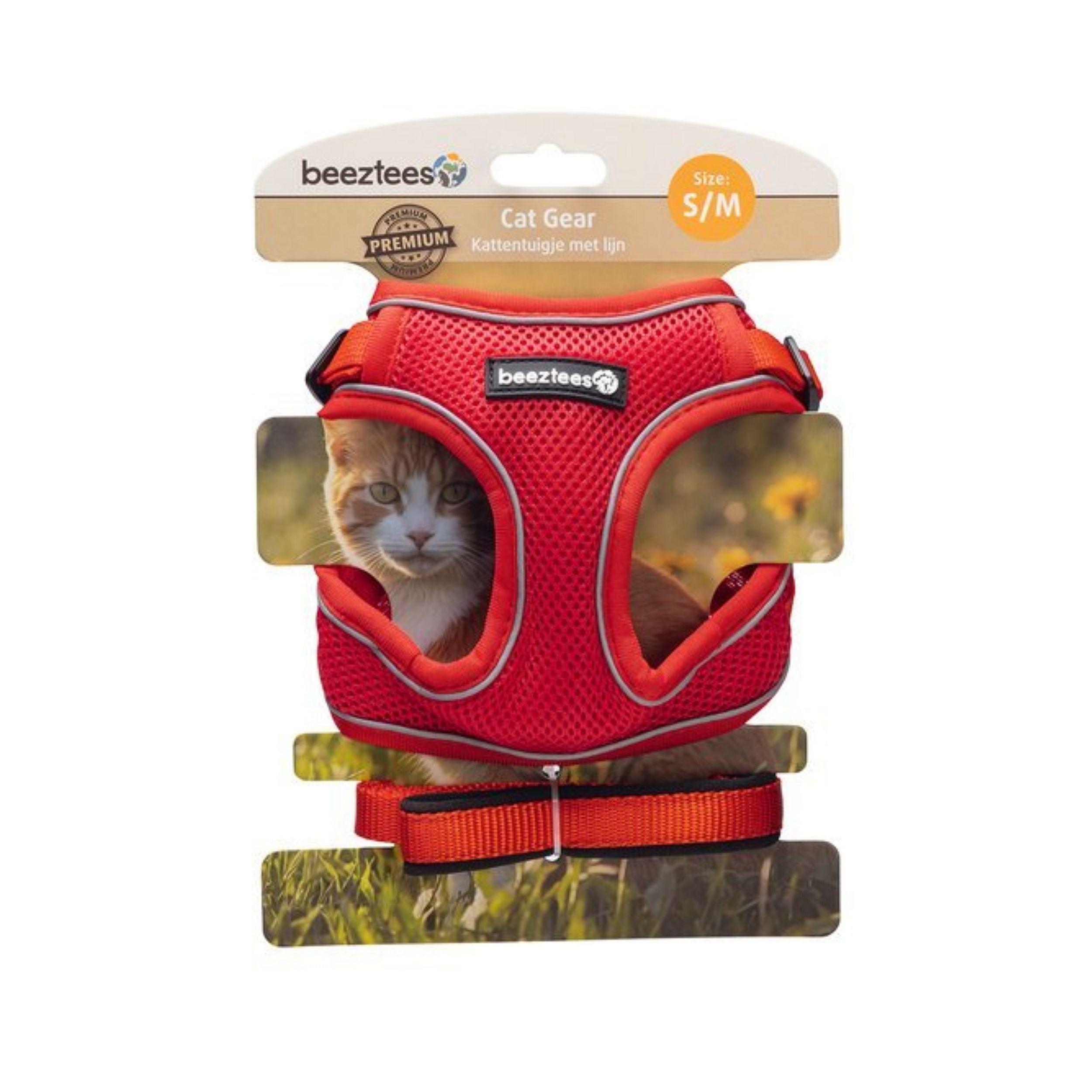 kattenharnas, harnas, kat, rood, reflecterend