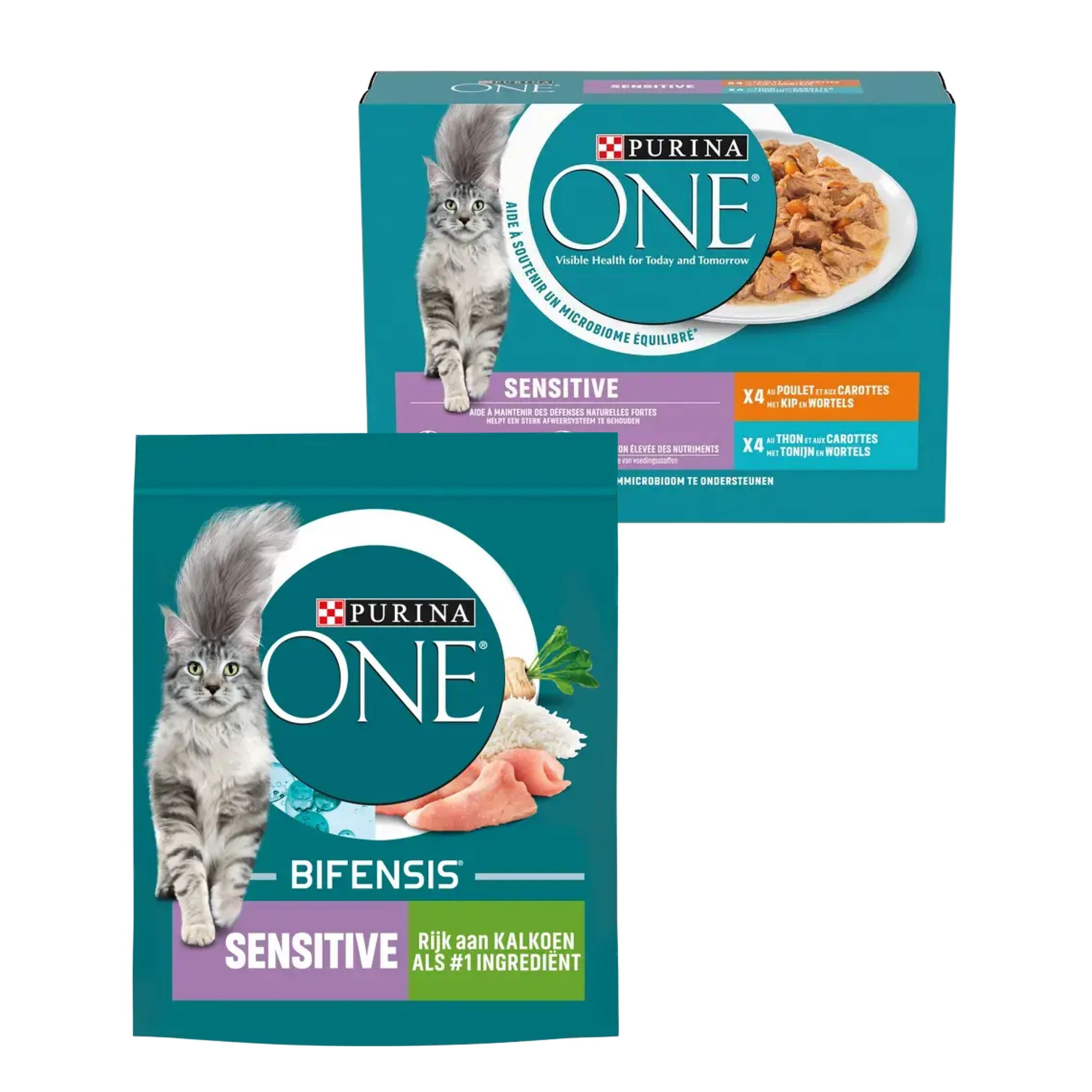 Purina One Sensitive Adult Kat 8 x 85 gram maaltijdzakjes kip & tonijn