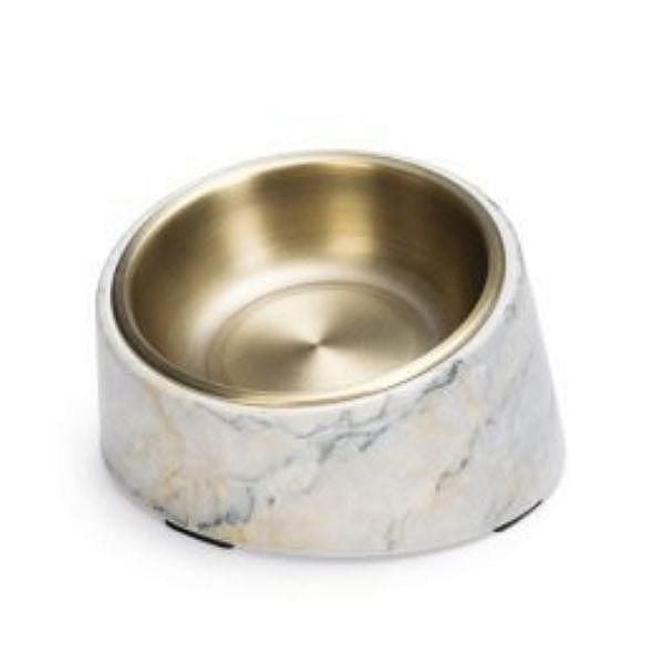 Designed by Lotte Melamine Eet- of Drinkbak Vita Kat Beige - Mat gouden RVS eetbak