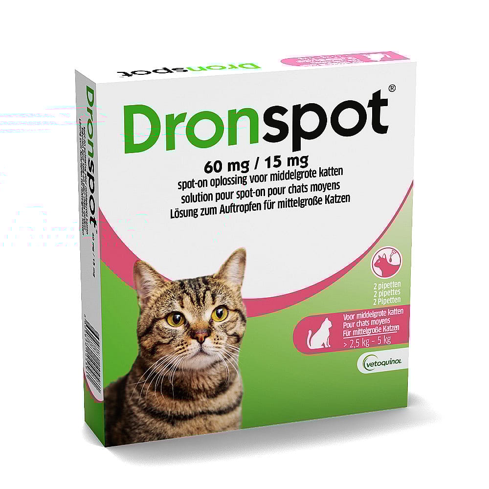 kat, kattenvoer, spot-on, 60 mg/15 mg, middelgrote katten