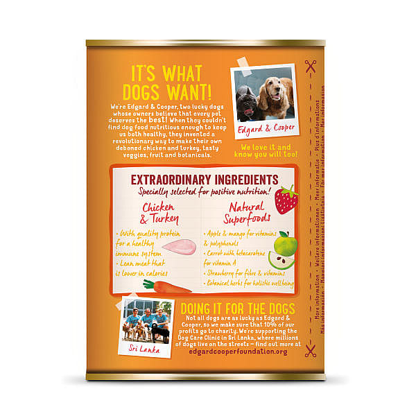 Edgard & Cooper Adult Hondenvoer Blikjes Kip & Kalkoen 6 x 400 gram