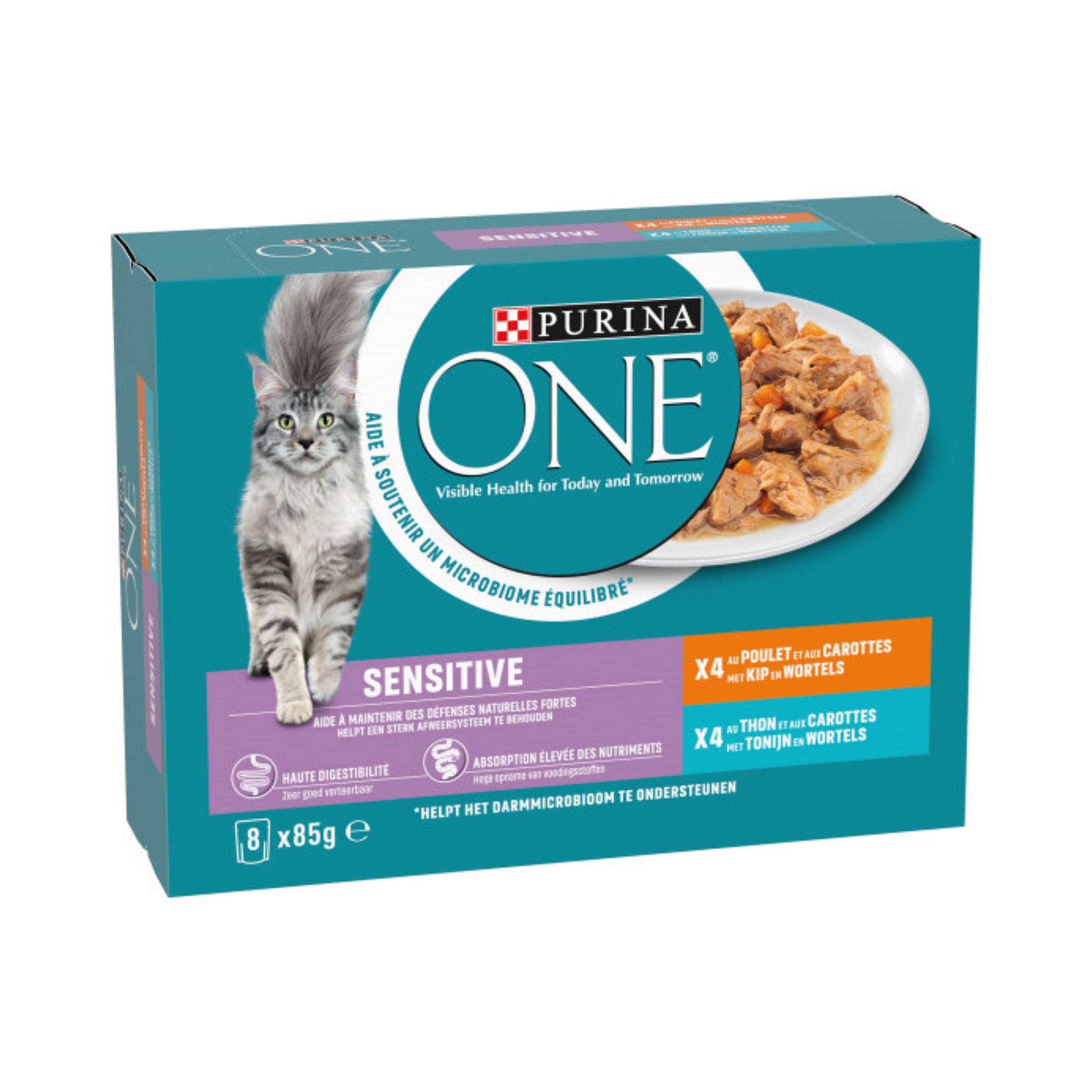 Purina One Sensitive Adult Kat 8 x 85 gram maaltijdzakjes kip & tonijn