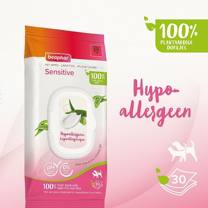 Beaphar Dierendoekjes Sensitive Hond Kat 30 stuks