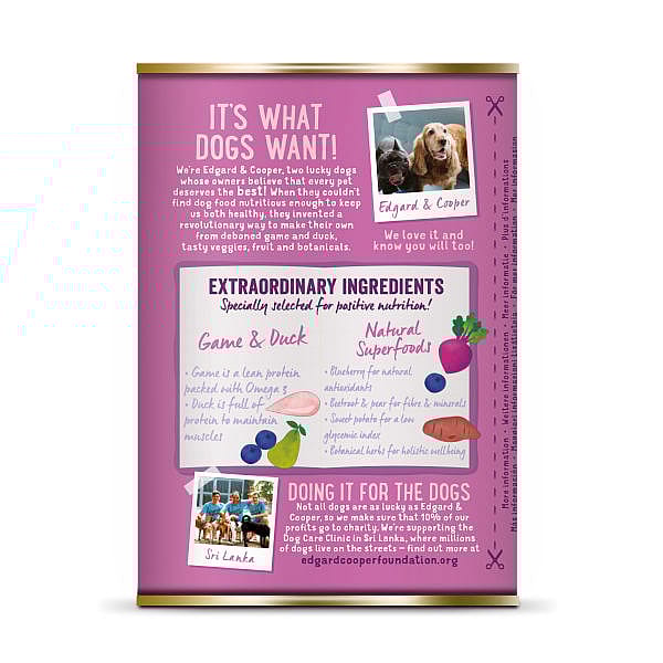 Edgard & Cooper Adult Hondenvoer Blikjes Wild en Eend 6 x 400 gram