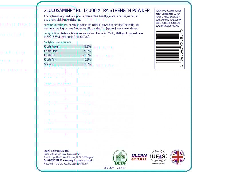Equine America Glucosamine HCl 12000 Paard 1 kg