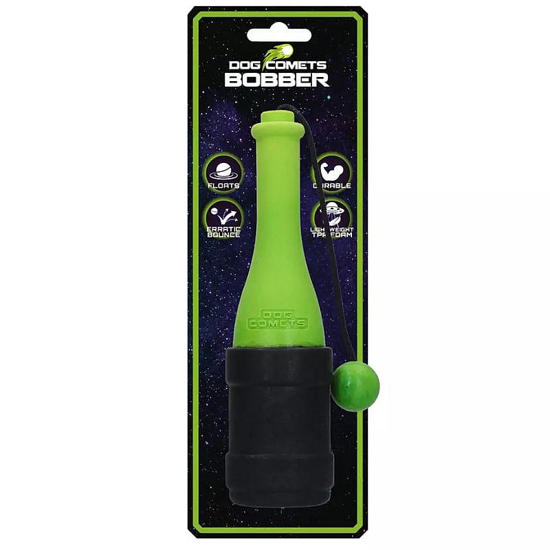 rubberized, dog toy, ball launcher, green, bobber