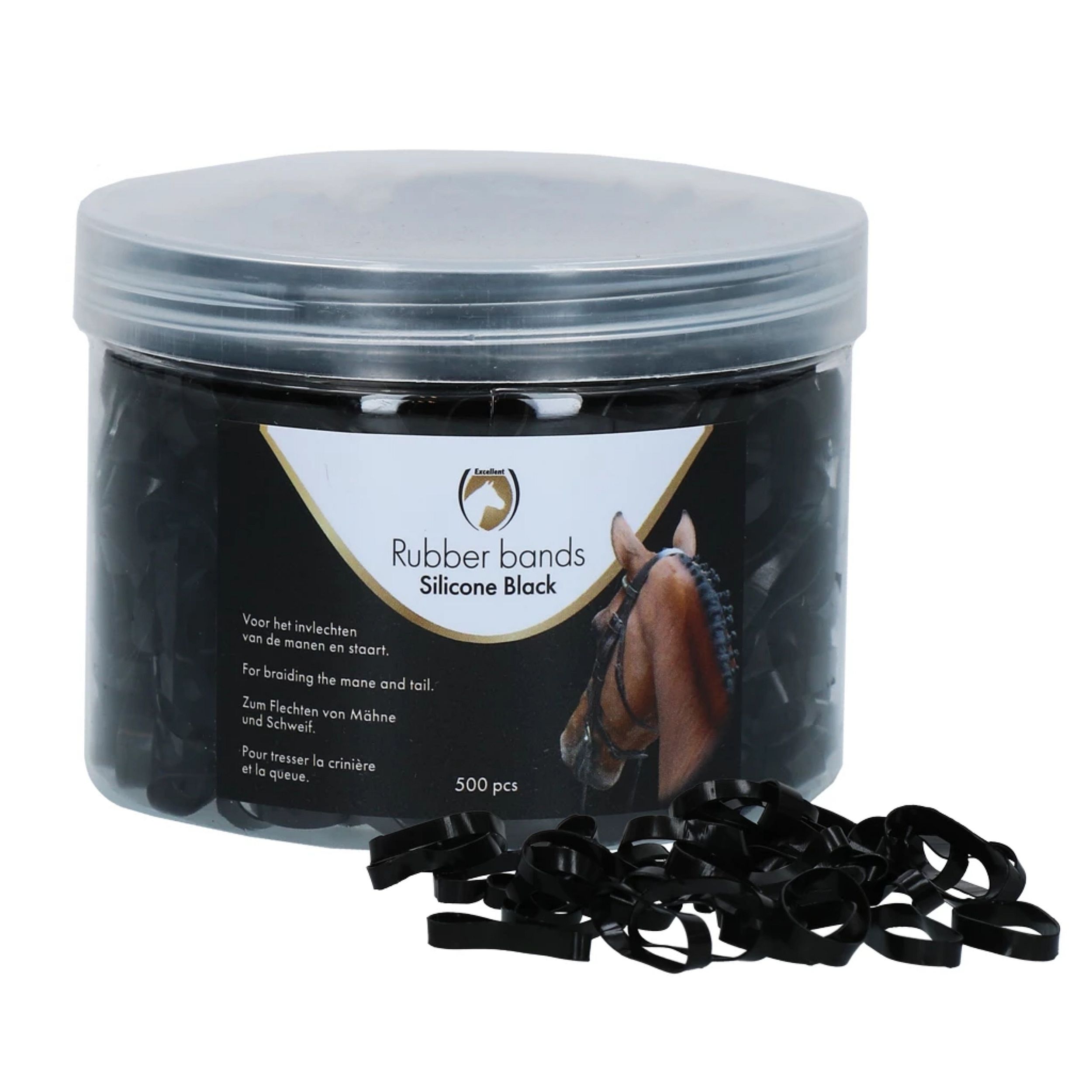 silicone black, rubber bands, paardenhaar, braiding bands, 500 stuks