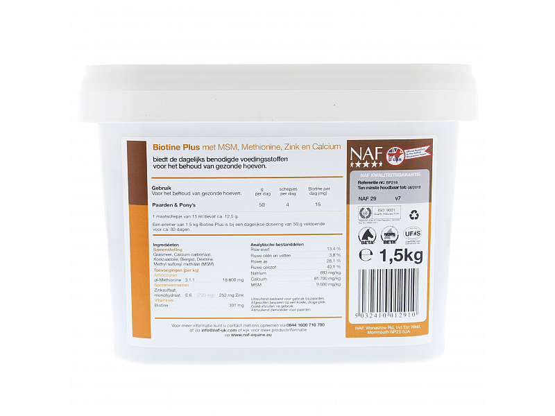 NAF Biotine Plus – Supplement voor hoefgezondheid bij paarden 1.5 kg