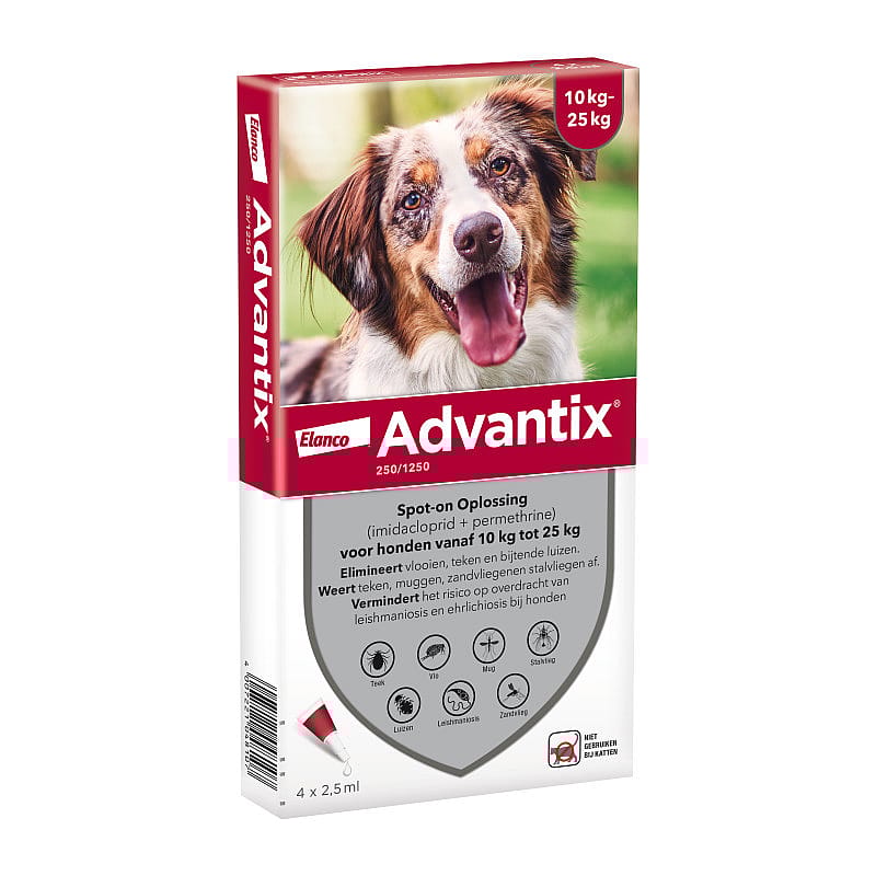 Advantix Spot-on Hond 4 pipetten - 10 - 25 kg - 250/1250