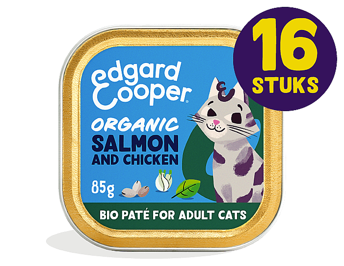 Edgard & Cooper Kuipjes Bio Zalm en Kip Pate Adult Kat 16 x 85 gram
