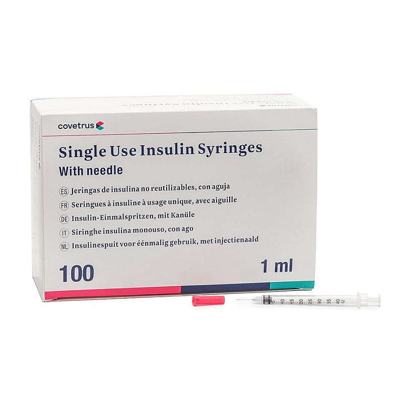 Insuline spuitjes met injectienaald, voor éénmalig gebruik 1 ml U-40 Hond Kat 100 stuks