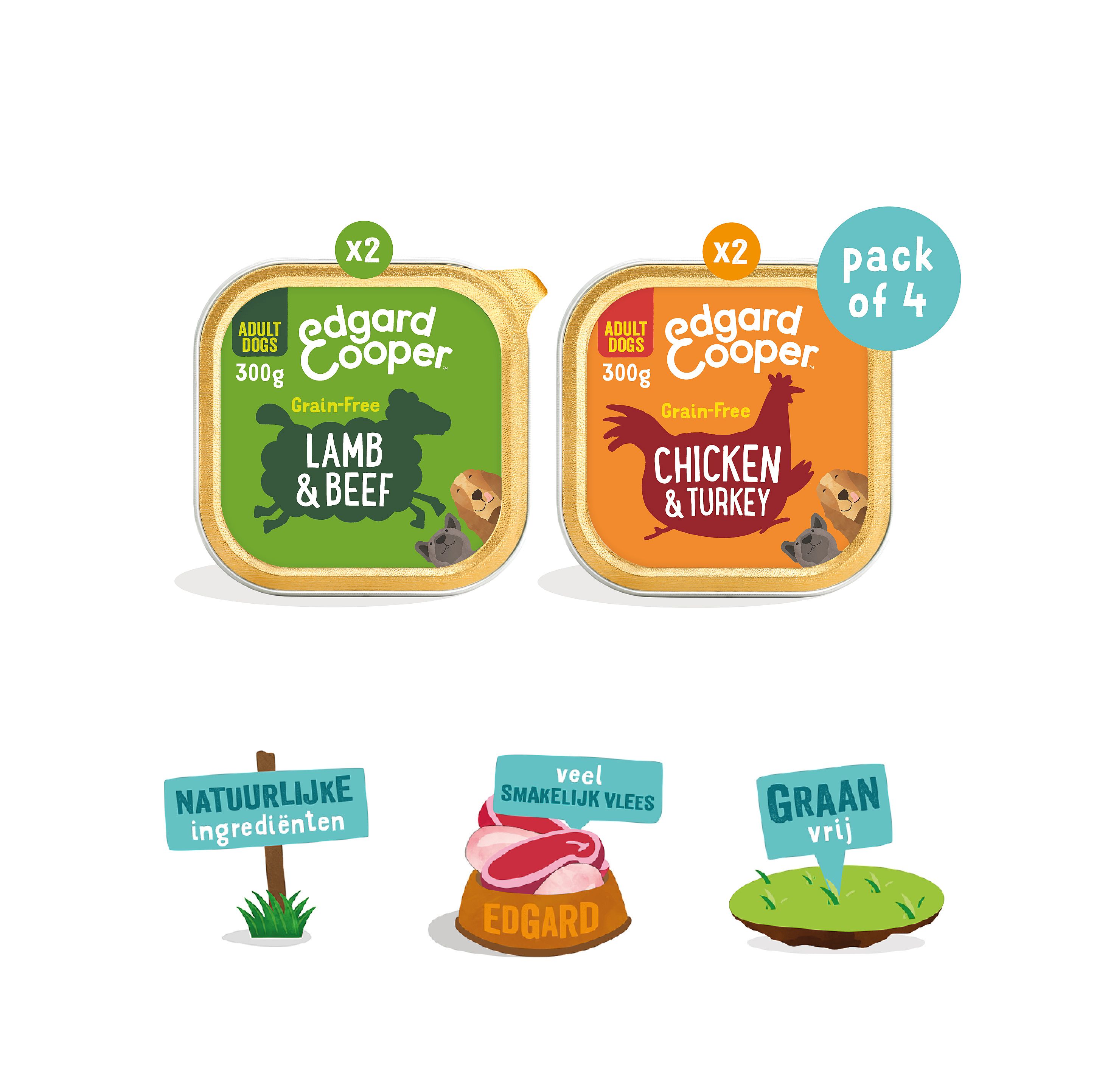 Edgard & Cooper Multipack Kip en Lam Hond Adult 4 x 300 gram