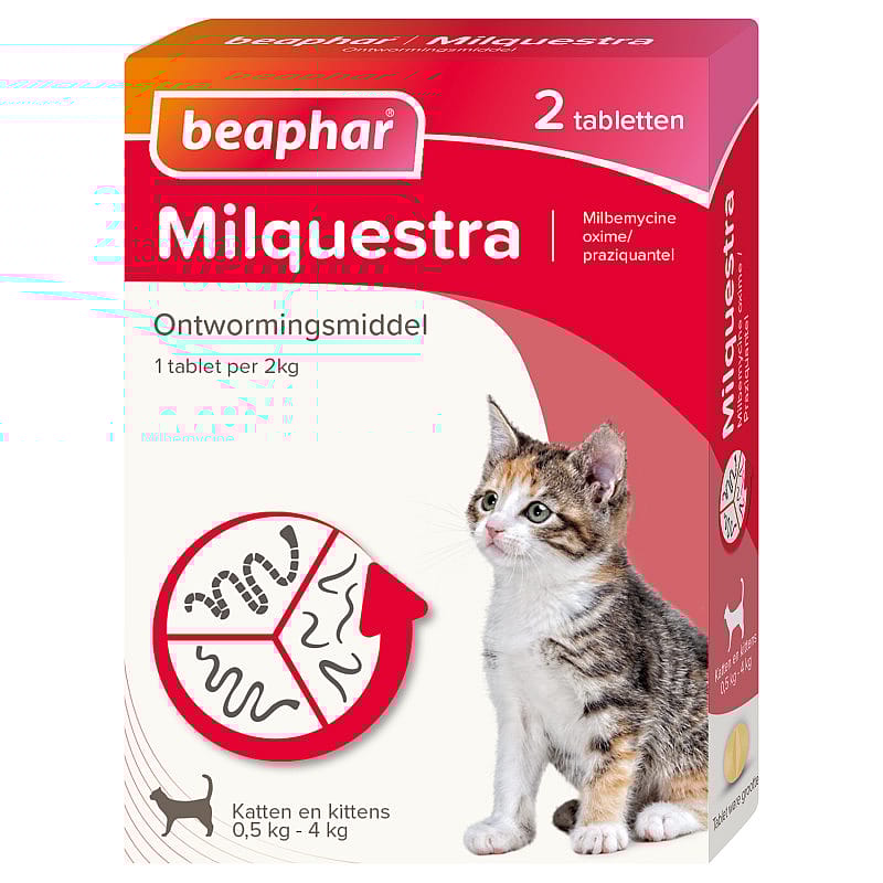 Beaphar Milquestra Ontwormingstabletten Kat 2 Tabletten - Kleine Kat en Kitten 0.5 tot 4 kg