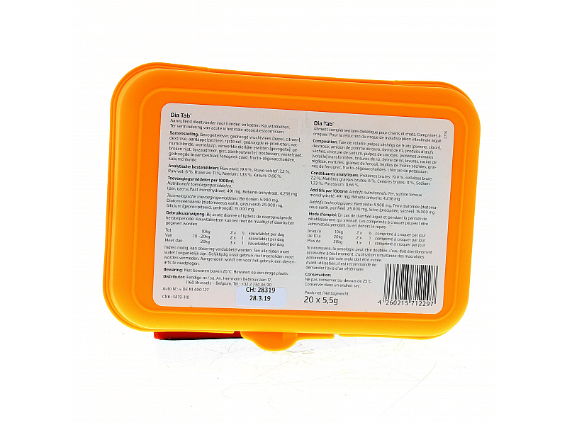 Dia Tab Kauwtablet Hond Kat Clinic Box 20 tabletten