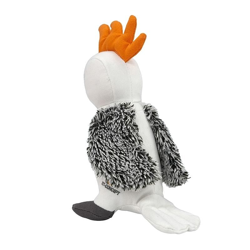 soft toy, bird, plush, orange comb, gray fur