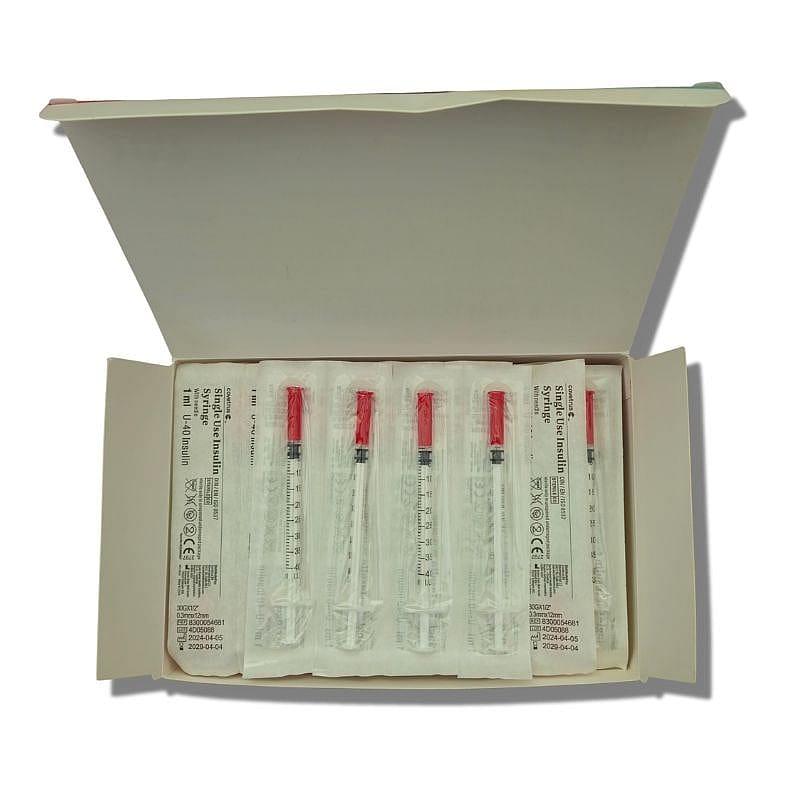 Insuline spuitjes met injectienaald, voor éénmalig gebruik 1 ml U-40 Hond Kat 100 stuks