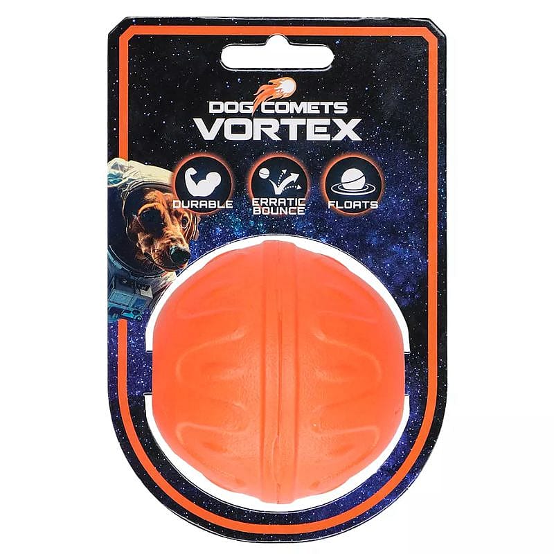 dog toy, vortex, orange ball, durable, eratic bounce