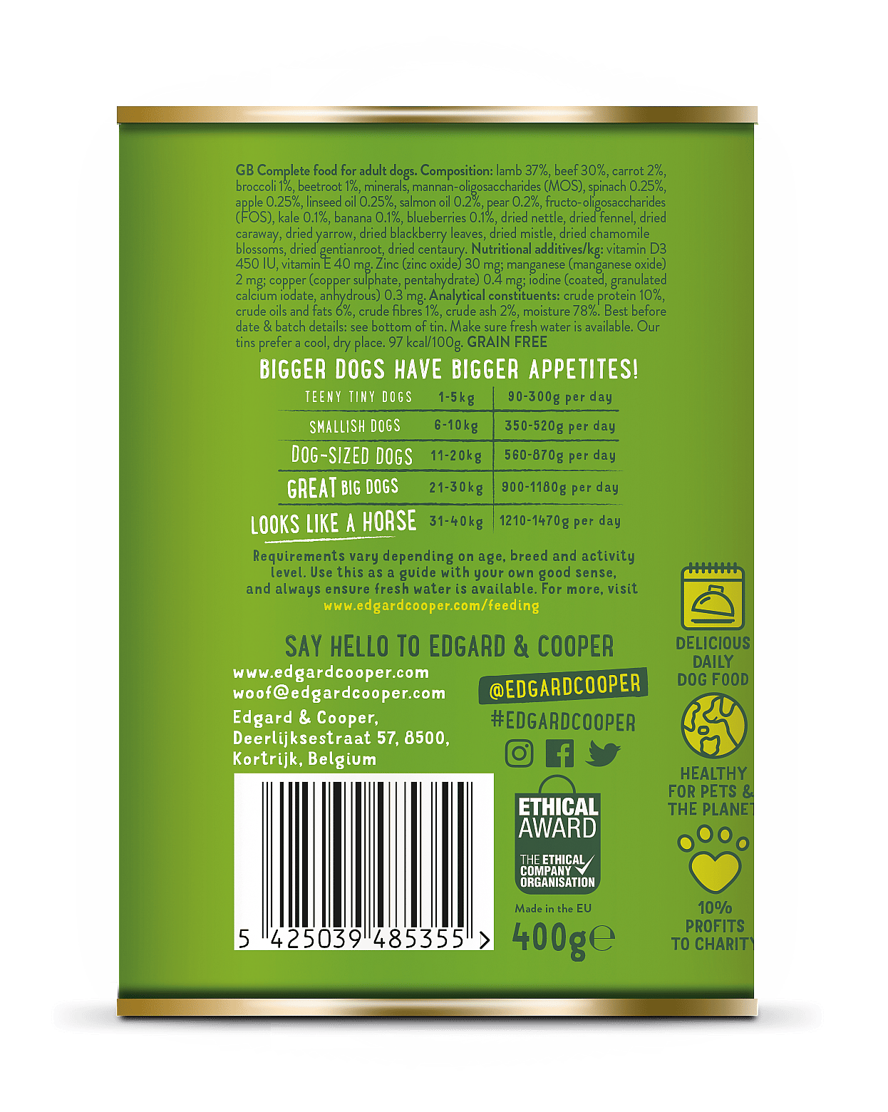 Edgard & Cooper Adult Hondenvoer Blikjes Lam & Rund 6 x 400 gram