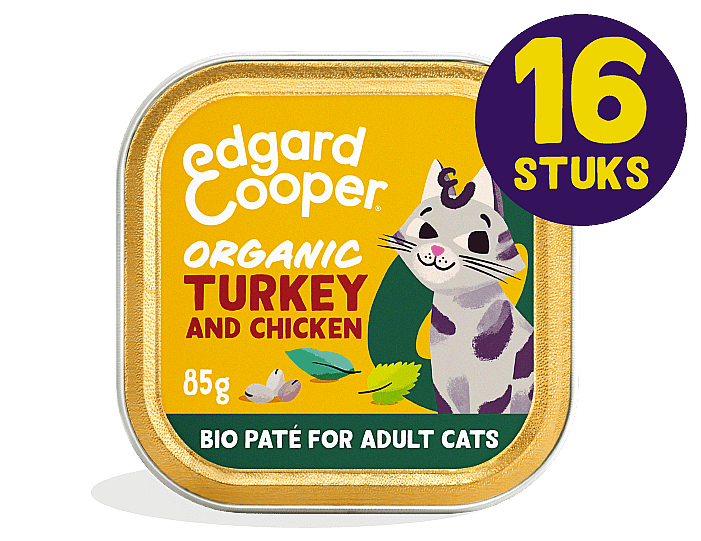 Edgard & Cooper Kuipjes Bio Kalkoen en Kip Pate Adult Kat 16 x 85 gram