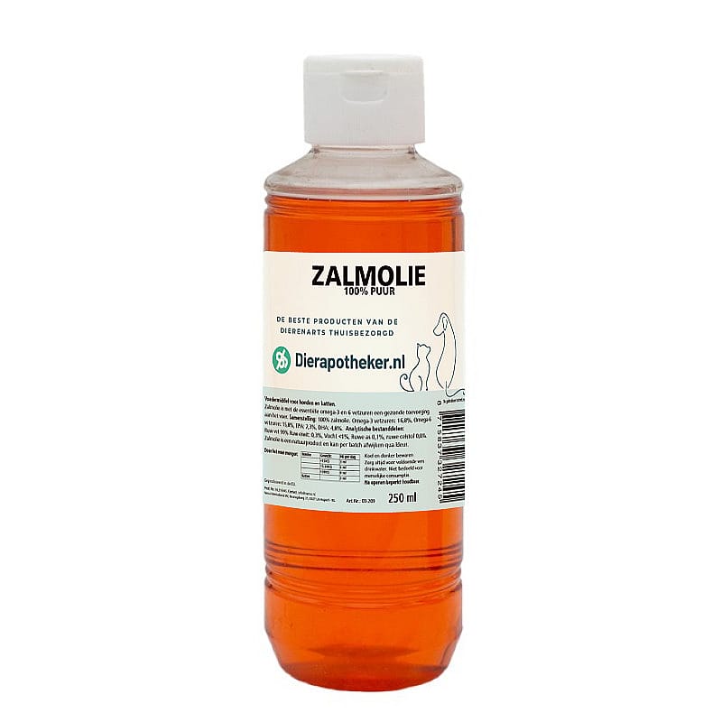 zalmolie, visolie, 250 ml, oranje, fles
