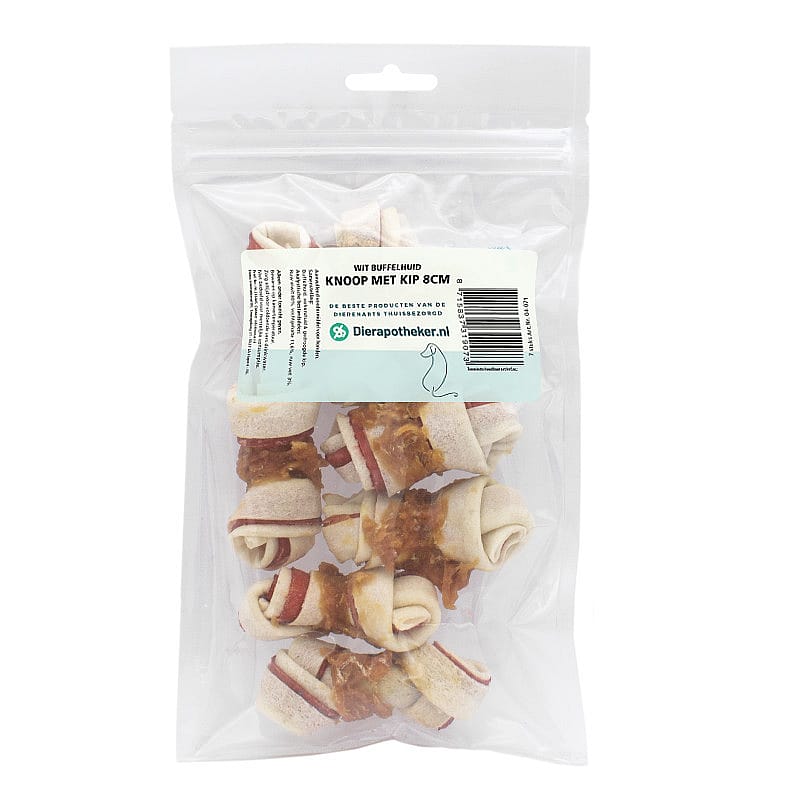 Dierapotheker Wit Buffelhuid Knoop met Kip Hond 7 x 8 cm