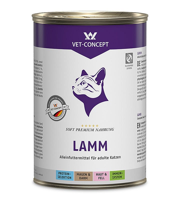 Vet-Concept Lam Kattenmenu 6 x 400 gram blikjes, Tin, Kan