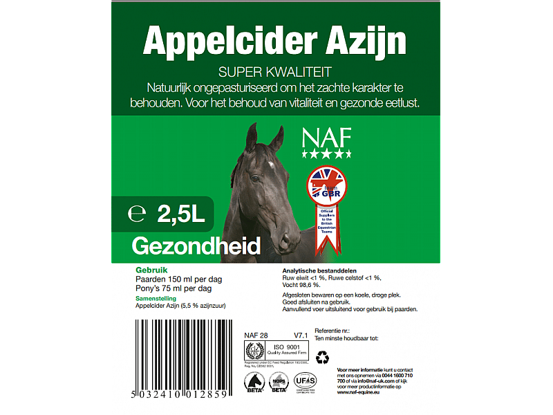 NAF Appelciderazijn – Natuurlijk supplement voor spijsvertering en vitaliteit bij paarden 2.5 liter