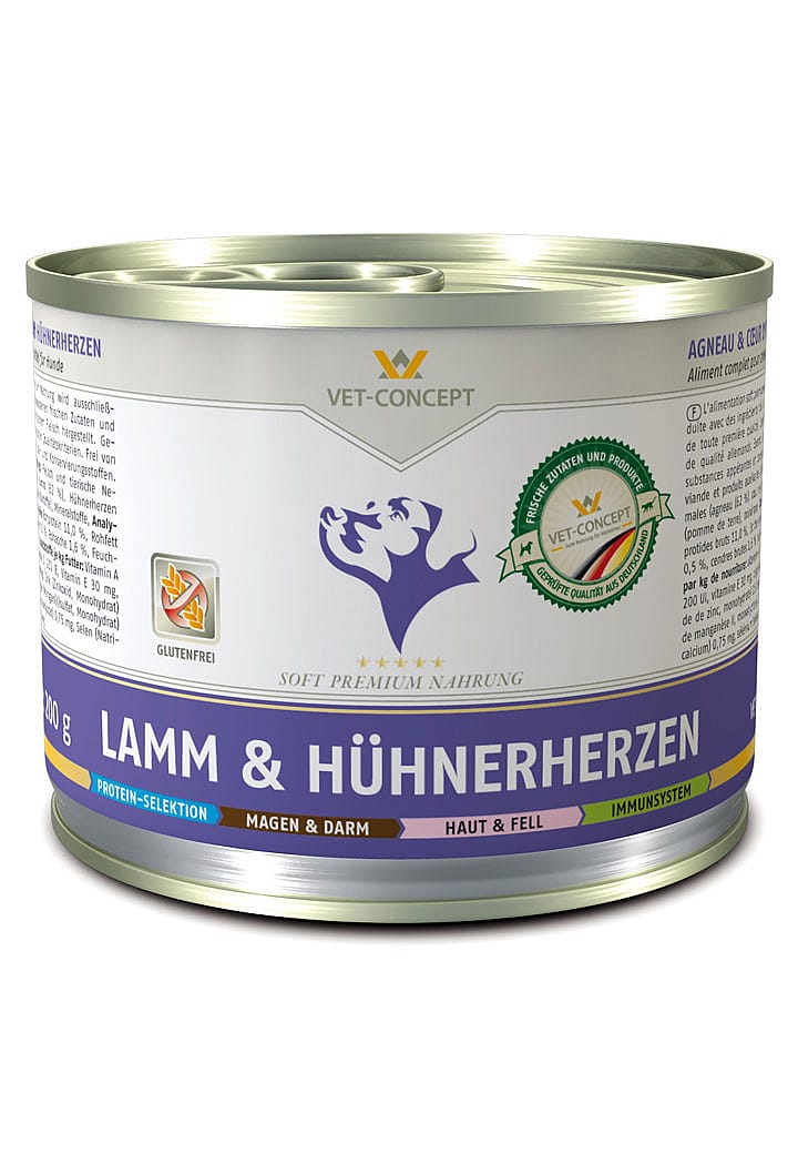 Vet-Concept Lam en Kippenhart Hondenmenu 6 x 400 gram blikjes - Lam en Kippenhart