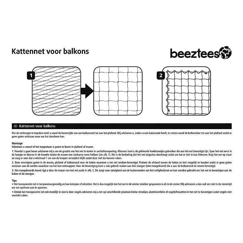 Beeztees Kattennet voor Balkon Transparant Kat