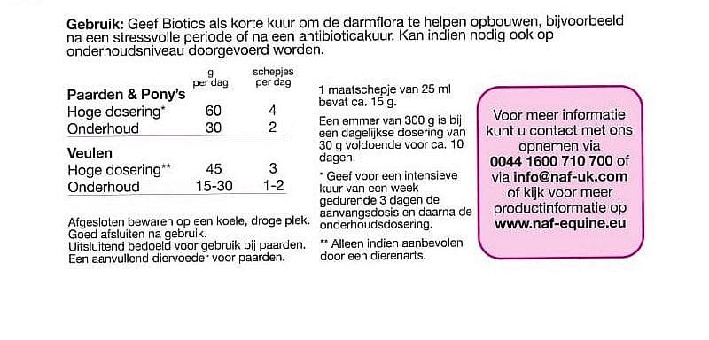 NAF Biotics – Pre- en probiotica voor darmgezondheid bij paarden 300 gram