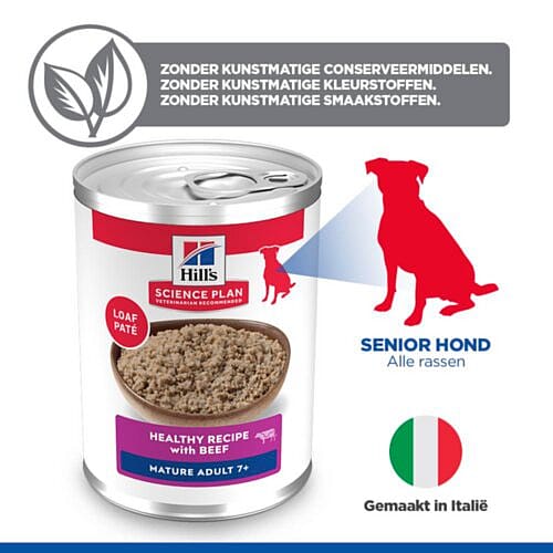 canned food, dog food, beef chunks, mature adult 7+, Italy-made