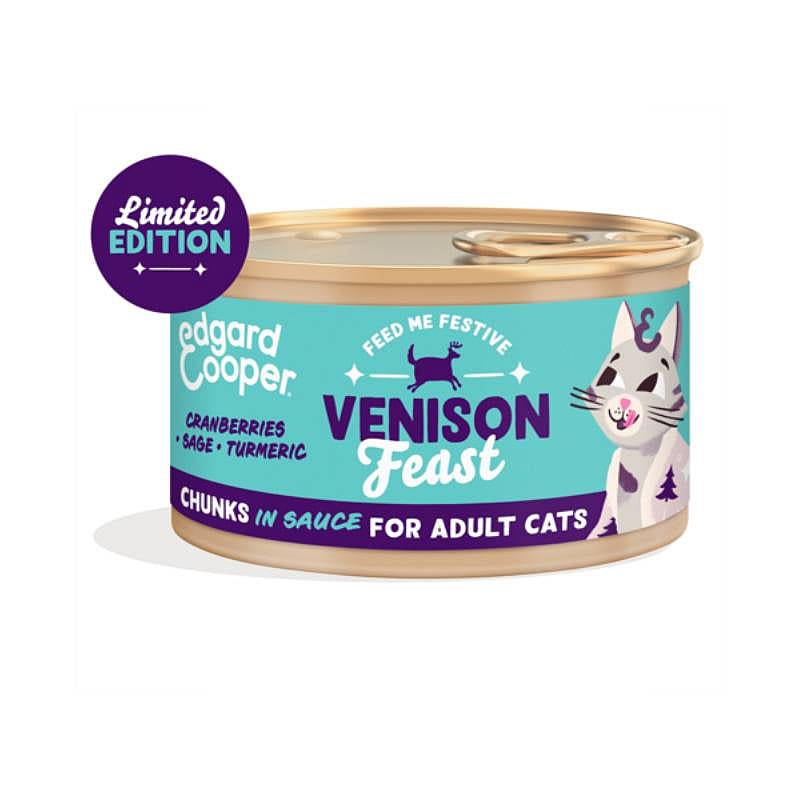 Edgard & Cooper Limited Edition "Kerst" Adult Kattenvoer Chunks Hert 18 x 85 gram