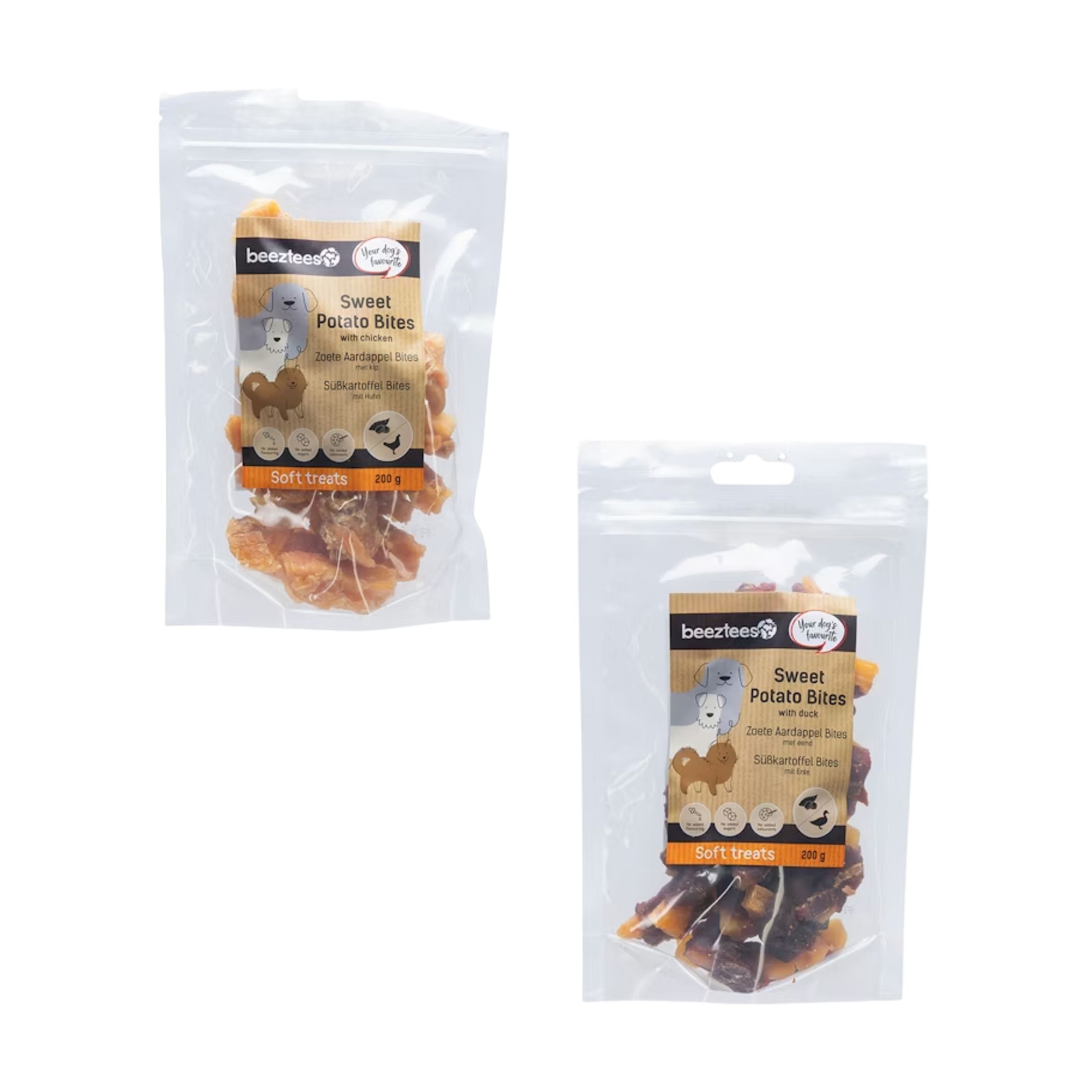 aardappelbeetjes, zachte traktaties, honden snack, met kip, 200 g, sweet potato bites, soft treats, dog treats, with chicken, 200 g