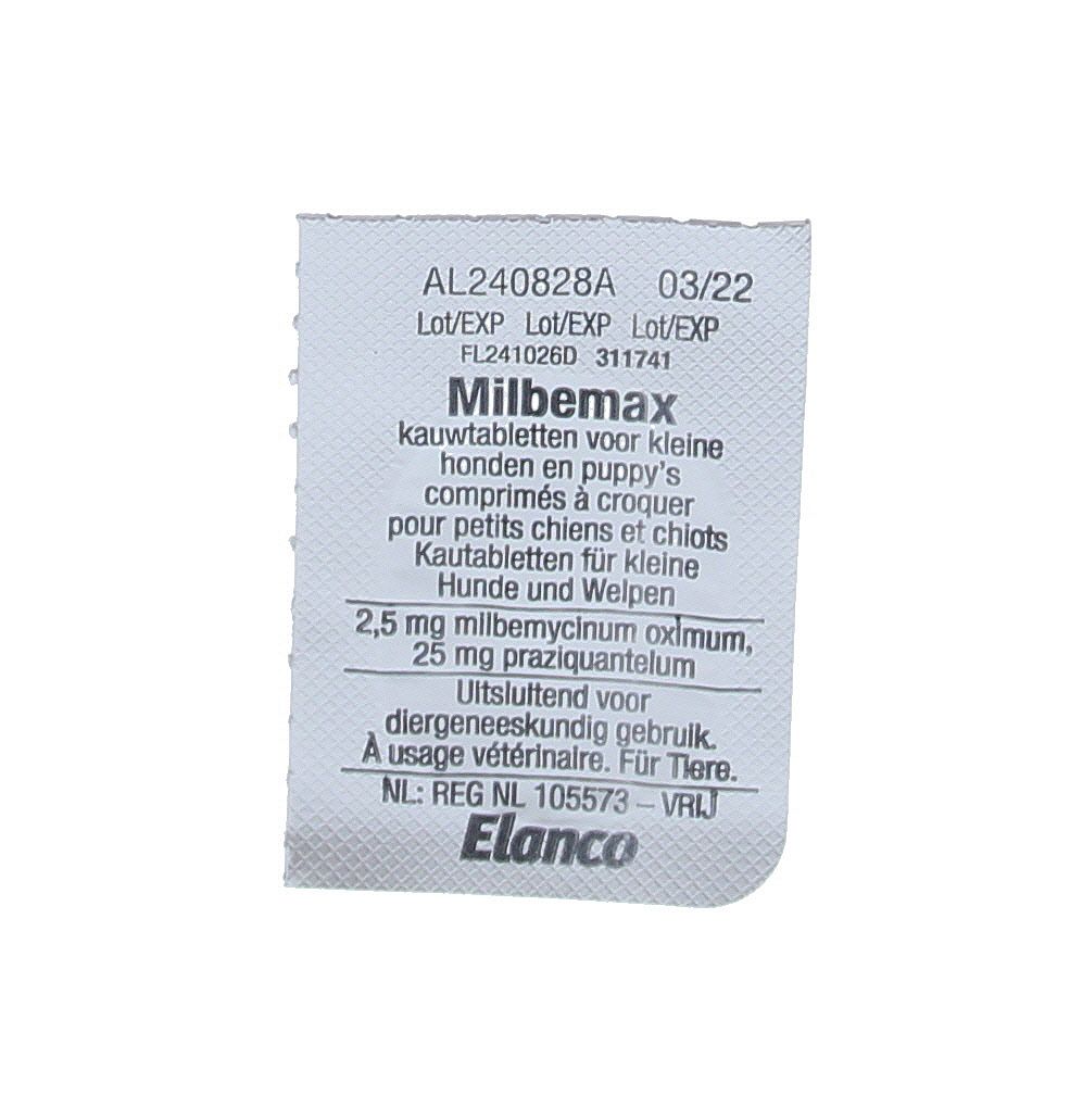 Milbemax Smakelijke Kauwtablet Kleine Hond Pup Ontwormen 4 tabletten
