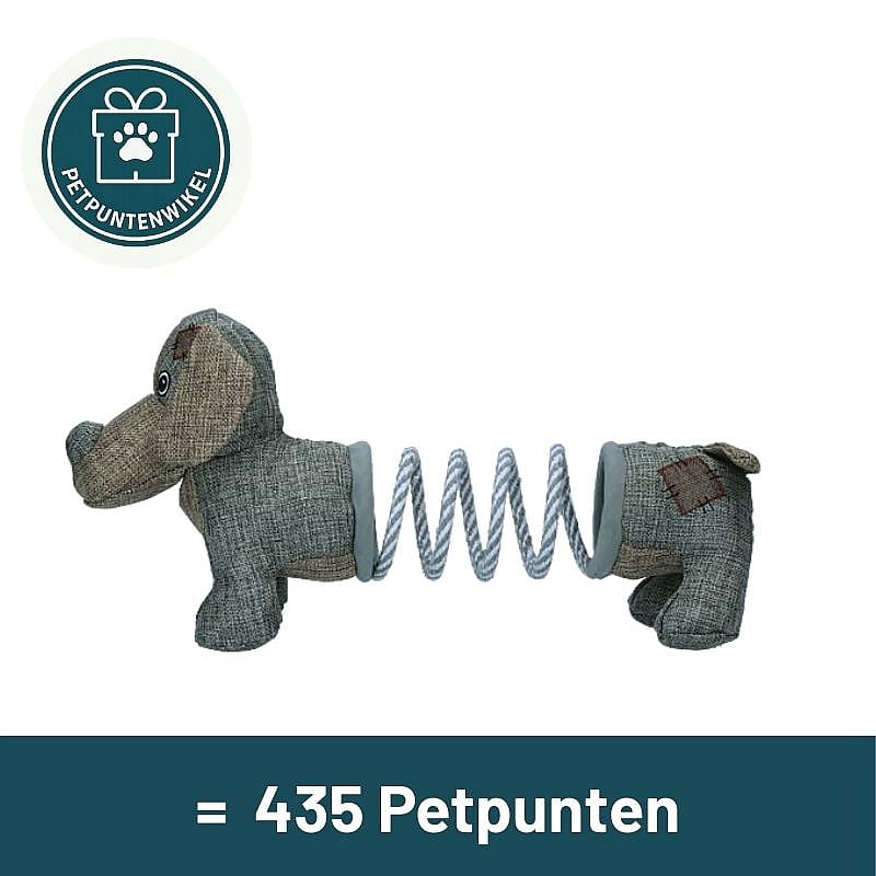 dog toy, coil toy, stretchy, plush, gray