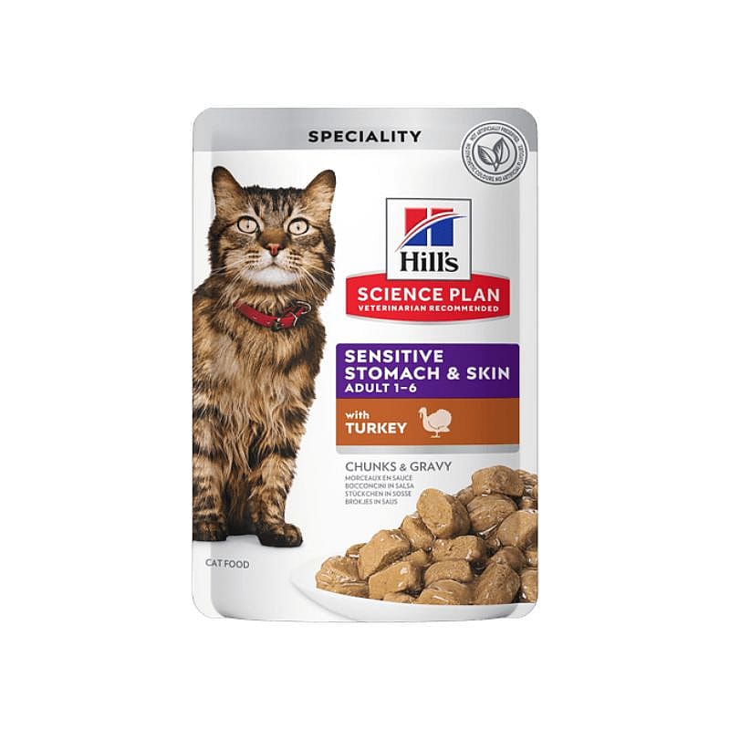 Hill's Science Plan Sensitive Stomach & Skin Adult Kattenvoer 12 x 85 gram maaltijdzakjes - kalkoen