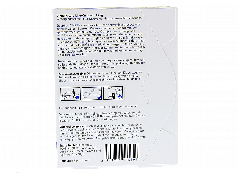 Beaphar Dimethicare Line-On Vlo Teek Hond 0 - 15 kg - 6 pipetten